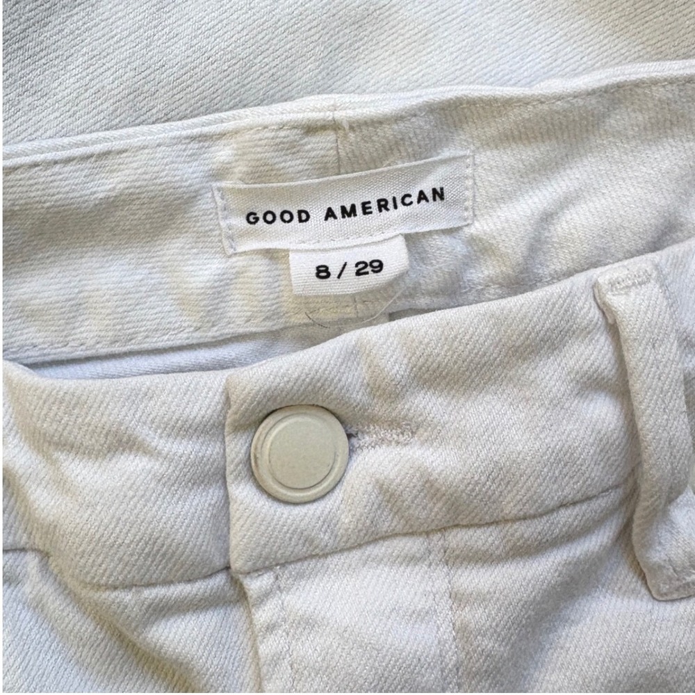 Good American High Rise Good Straight White Raw Hem Jeans 8/29 - Picture 7 of 9